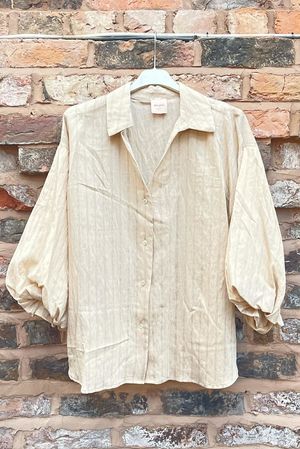 Zeta Otto Pinstripe Puff Sleeve Shirt Latte /9=